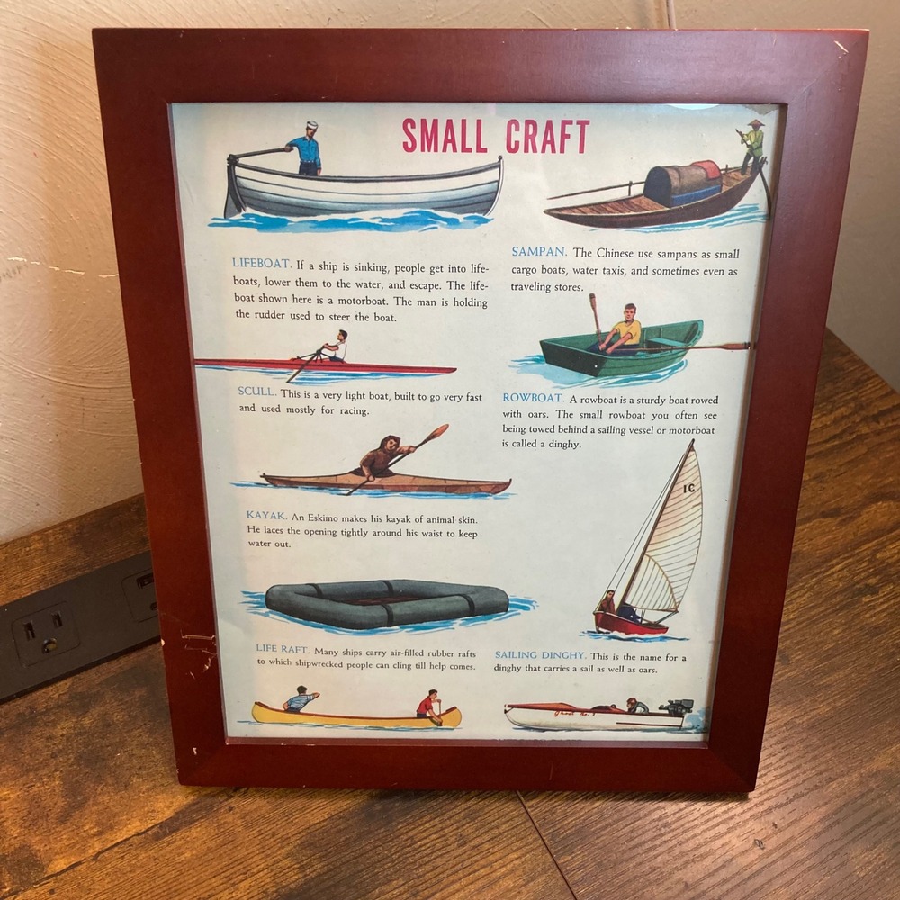 Vintage Nautical Boat Art Kayak Canoe Rowboat Sailboat Maritime Framed Print